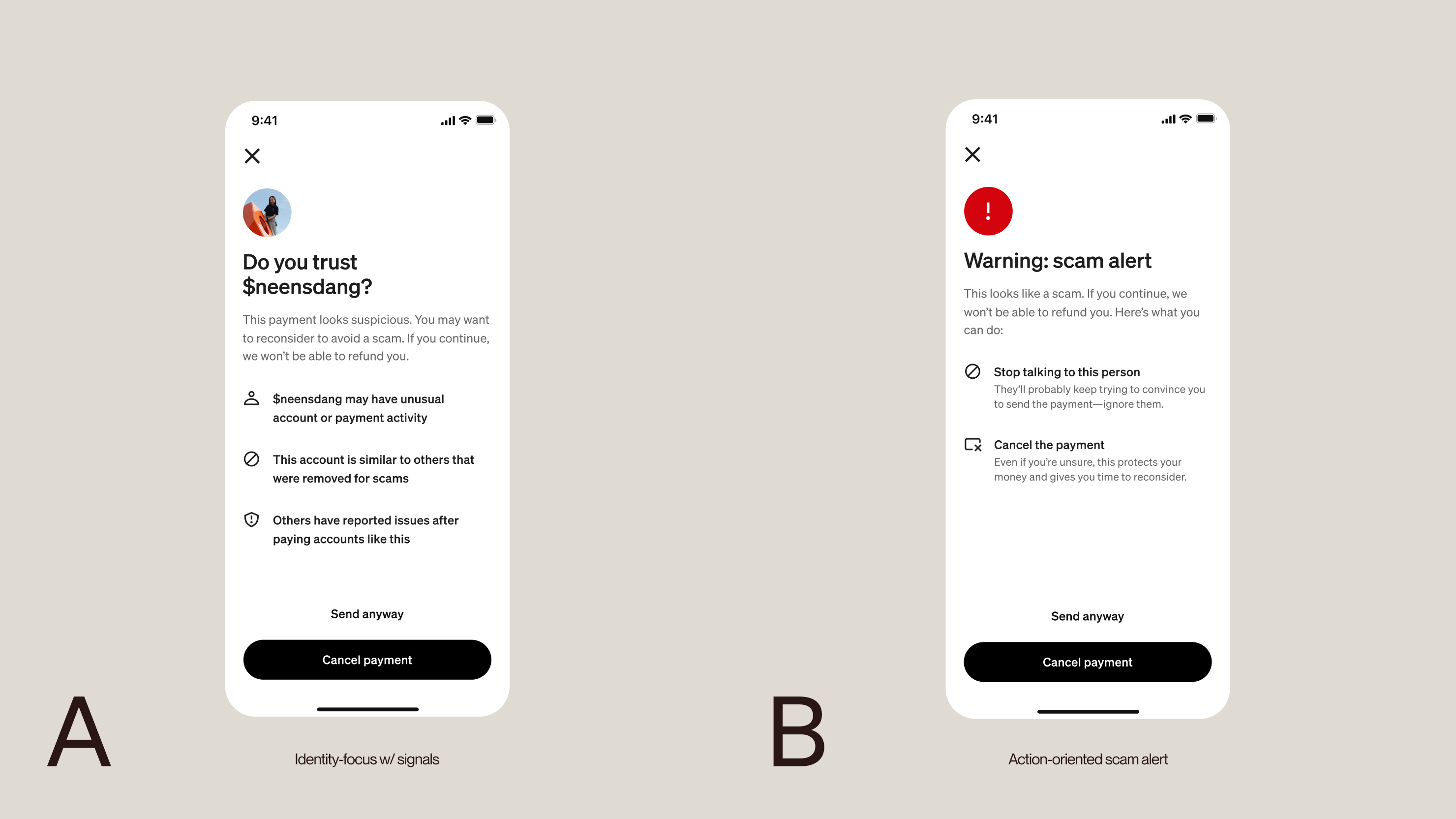 Warning experimentation: variants A & B